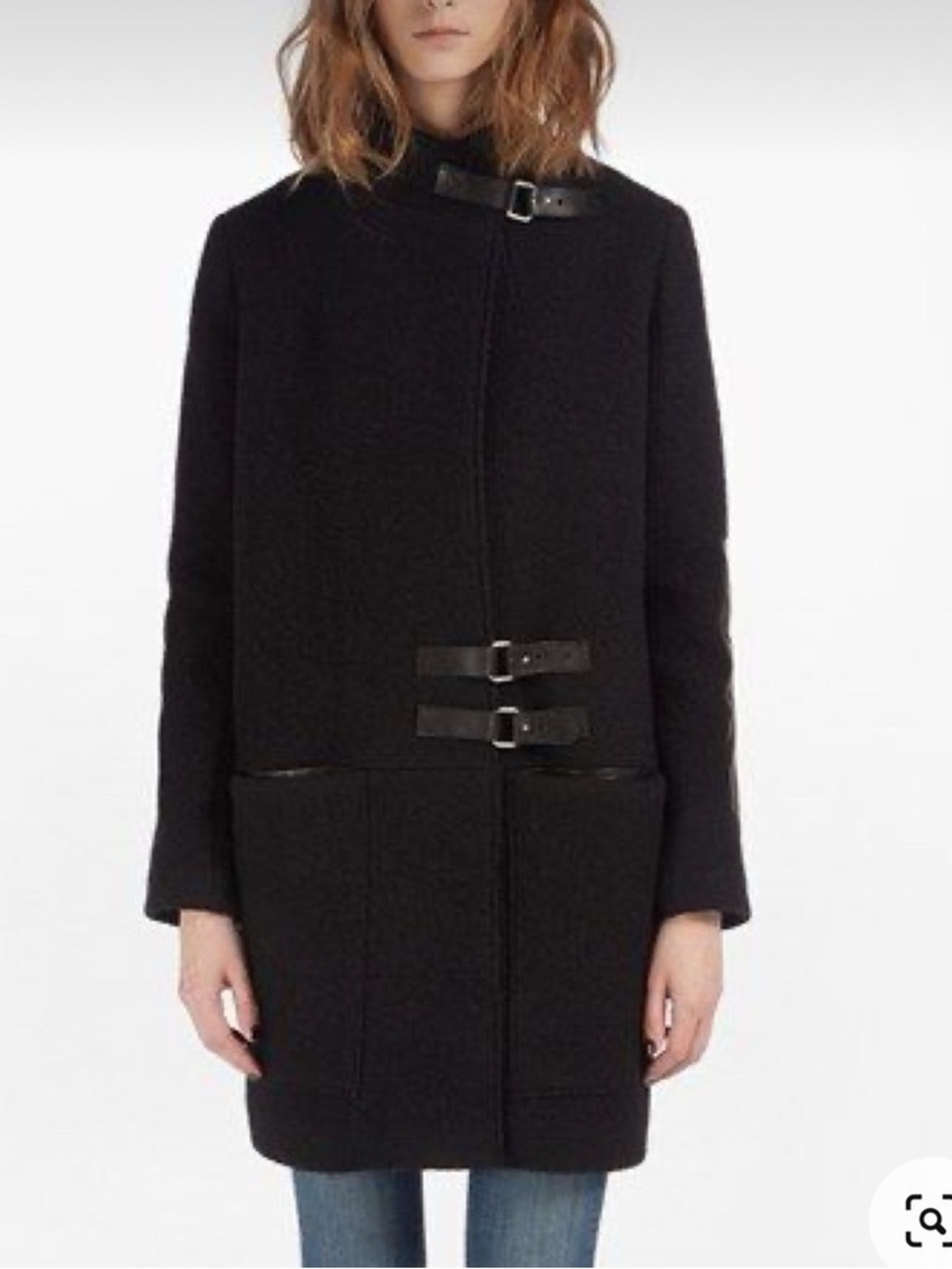 Maje Black Wool Leather Coat